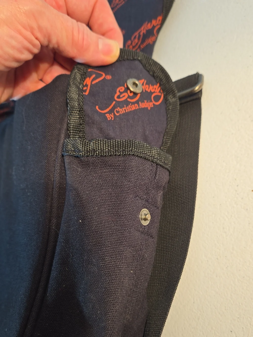 Ed Hardy Camo Messenger Bag with Purple Skull Graphic